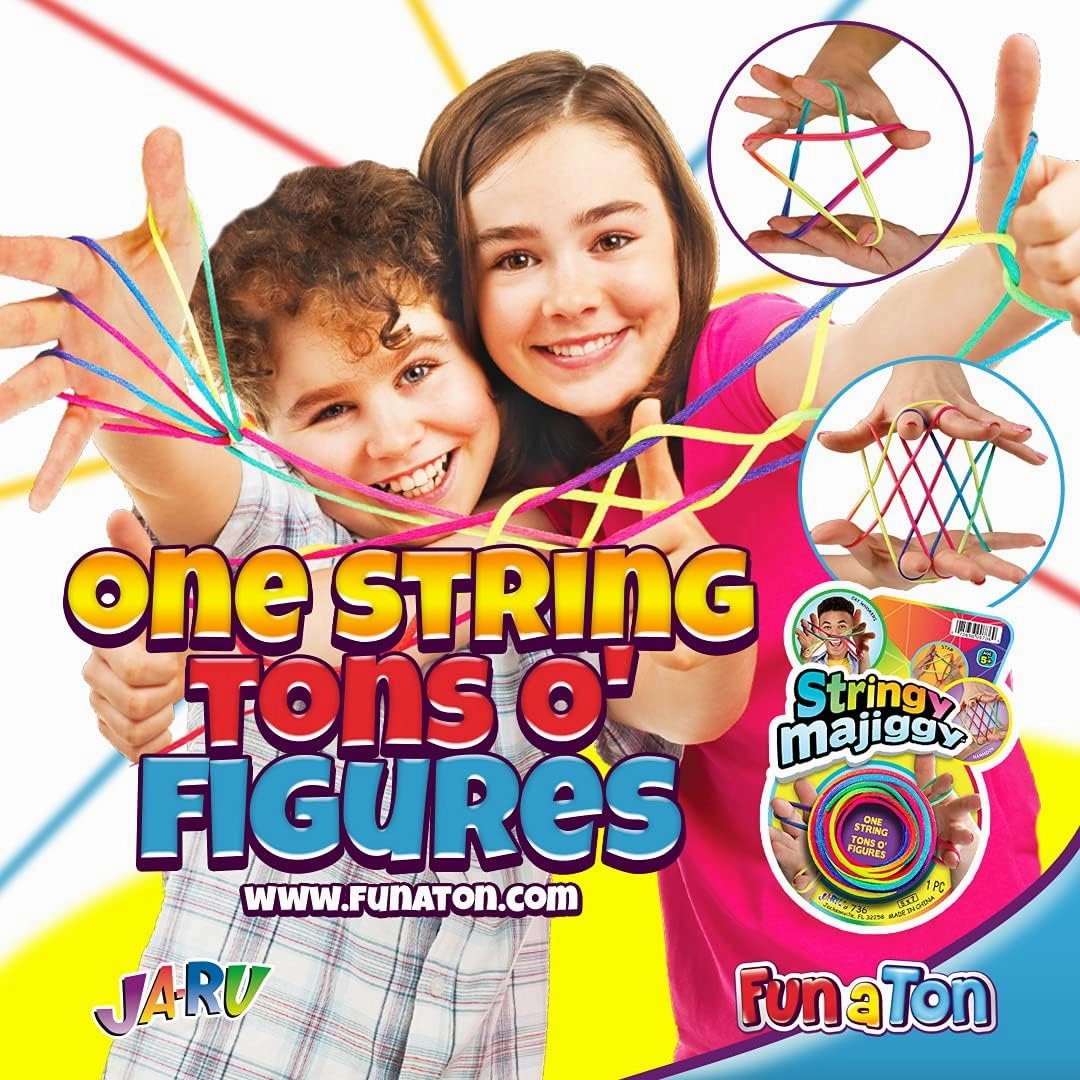 JA-RU Cats Cradle String Game Fingers Fun (Pack of 24) with 1 Collectable Bouncy Ball Family Hand Games for Kids. Finger Rope Toy. 736-24p