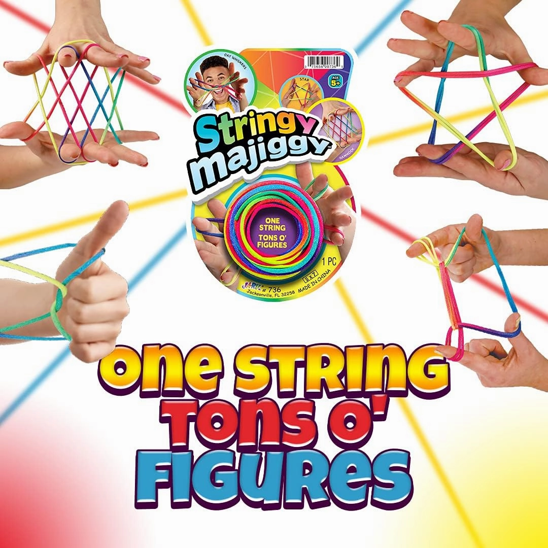 JA-RU Cats Cradle String Game Fingers Fun (Pack of 24) with 1 Collectable Bouncy Ball Family Hand Games for Kids. Finger Rope Toy. 736-24p