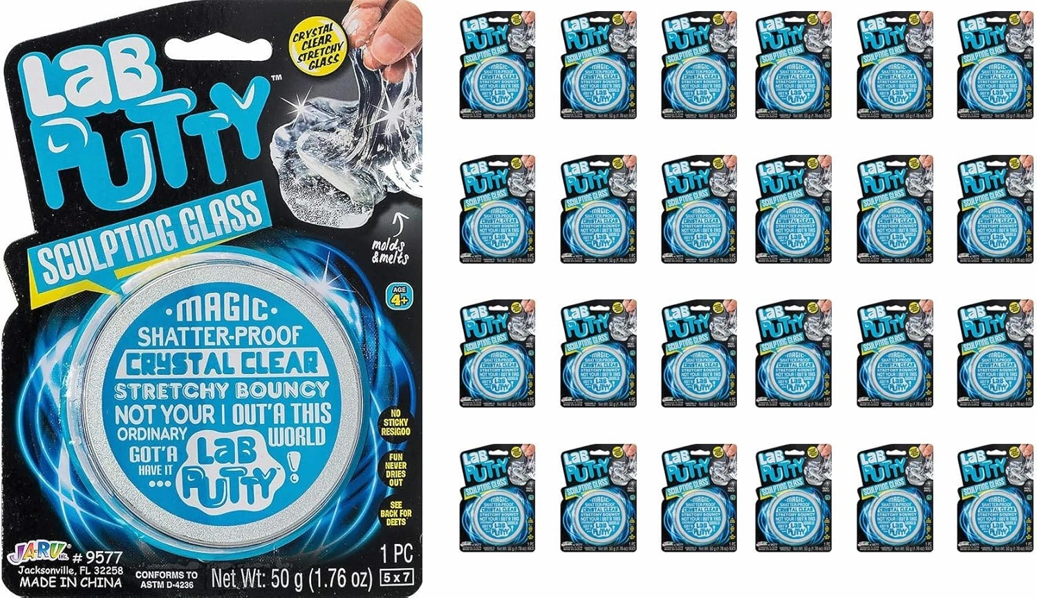 JA-RU Lab Putty Clear Slime Fidget Putty with Tin Case (12 Units) Sensory for Kids. Non Sticky Slime Party Favors for Kids. Stress Relief Anger Management Toys. 9577-12p