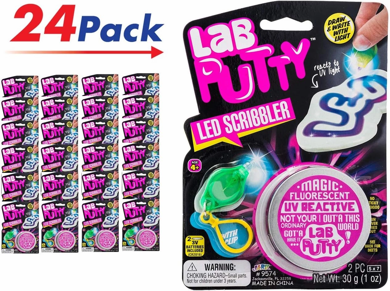JA-RU Lab Putty LED Scribbler Sensory Putty for Kids w/Mini UV Light Flashlight (24 Units) Invisible Ink Magic Color Changing. Stress Relief Toy. Mini Slime Party Favors. 9574-24p