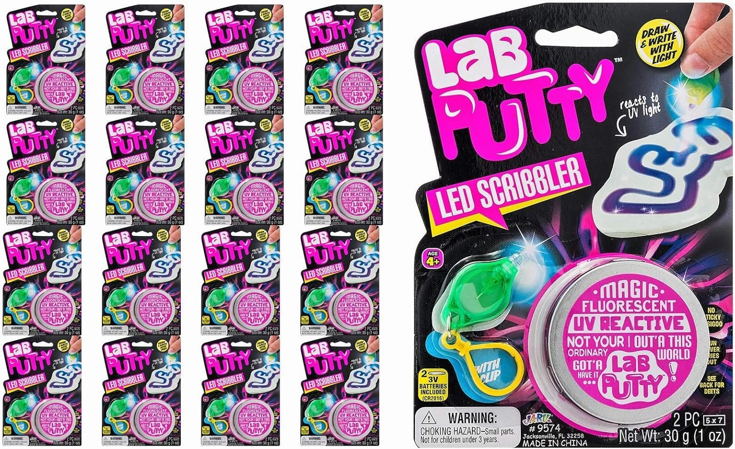 JA-RU Lab Putty LED Scribbler Sensory Putty for Kids w/Mini UV Light Flashlight (24 Units) Invisible Ink Magic Color Changing. Stress Relief Toy. Mini Slime Party Favors. 9574-24p