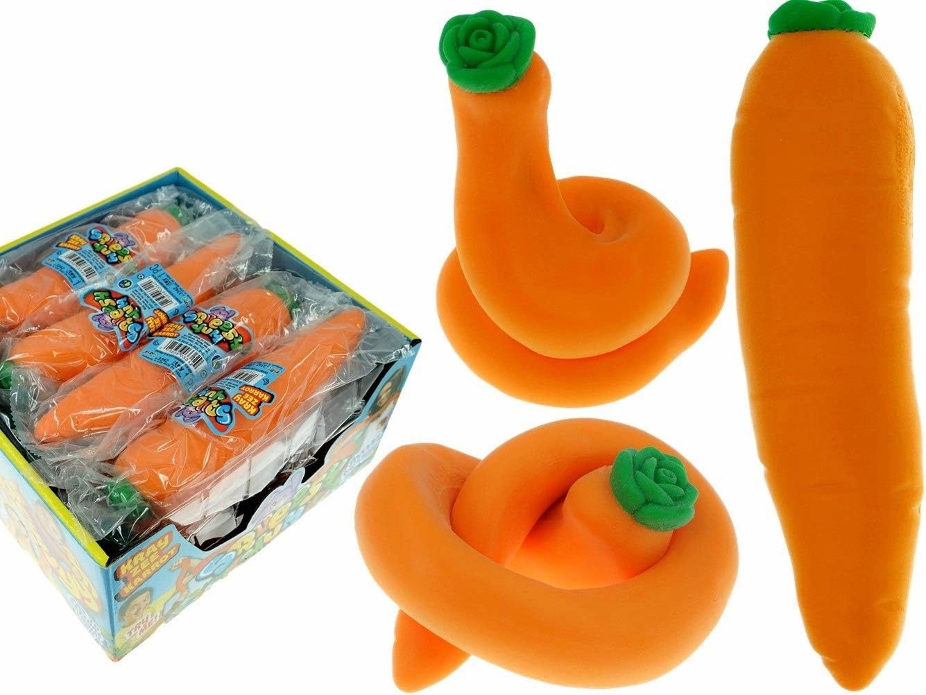 JA-RU Squishy Carrot Stretchy Fidget Toy (12 Carrot Toy) Slow Rising Squishy Sand Filled Stress Toy. Anger Management Toys for Kids. Food Themed Party Favors. 3342-12p