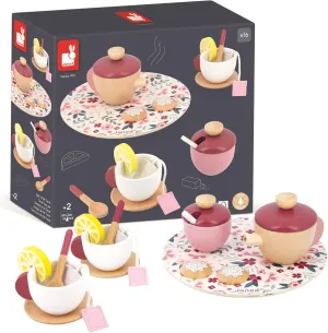 Janod Twist My First Tea Set - 16 Piece Wood and Felt Beginner Play Food Set - Includes Everything for Teatime - Pretend Play Set - Ages 2 - 5 Years - J06631