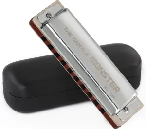 JDR Blues Harmonica Key of C Gentle Monster, Wood Blues Armonica 10 Hole Compromise Tuning Harp for Adults Professional Beginners Mouth Organ with Case