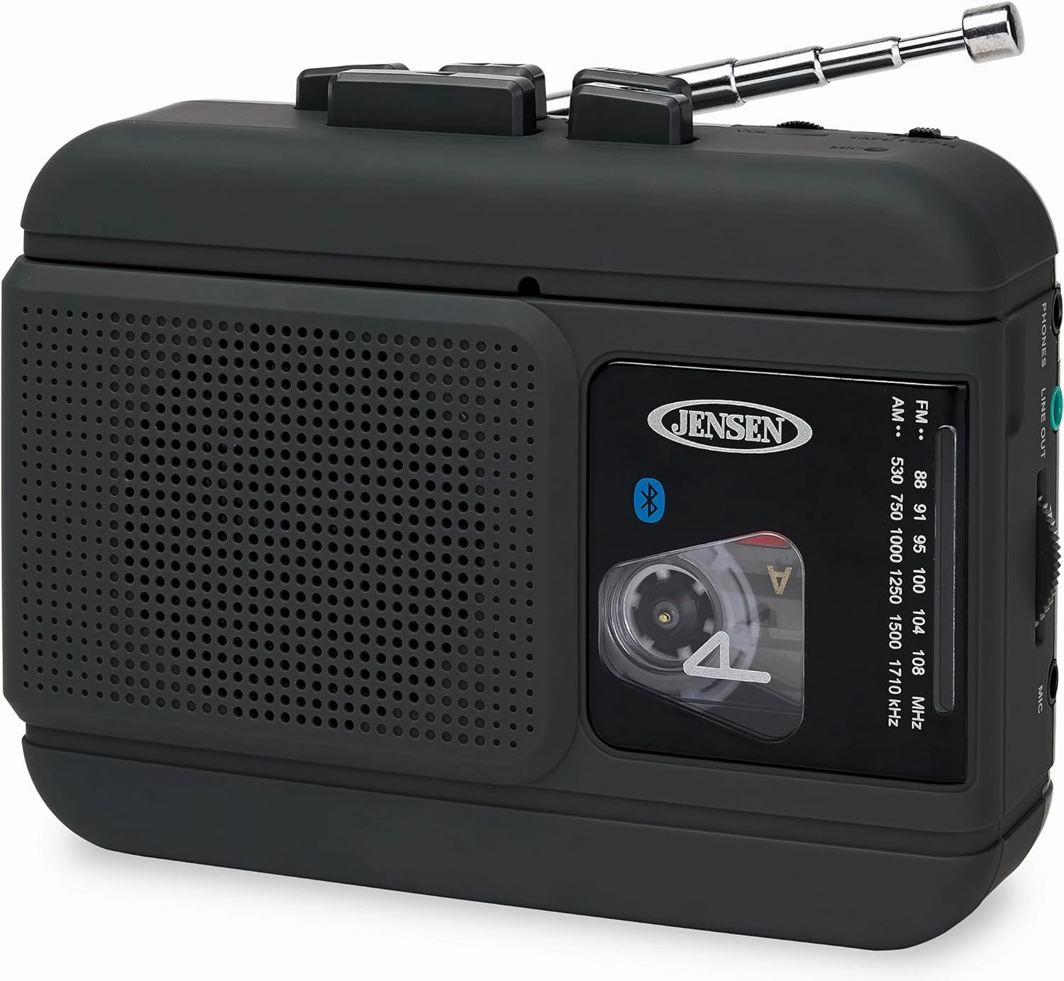 JENSEN MCR-60 MCR-60 Portable Personal Cassette Player/Recorder with AM/FM Radio, Bluetooth, and Earbuds, Black