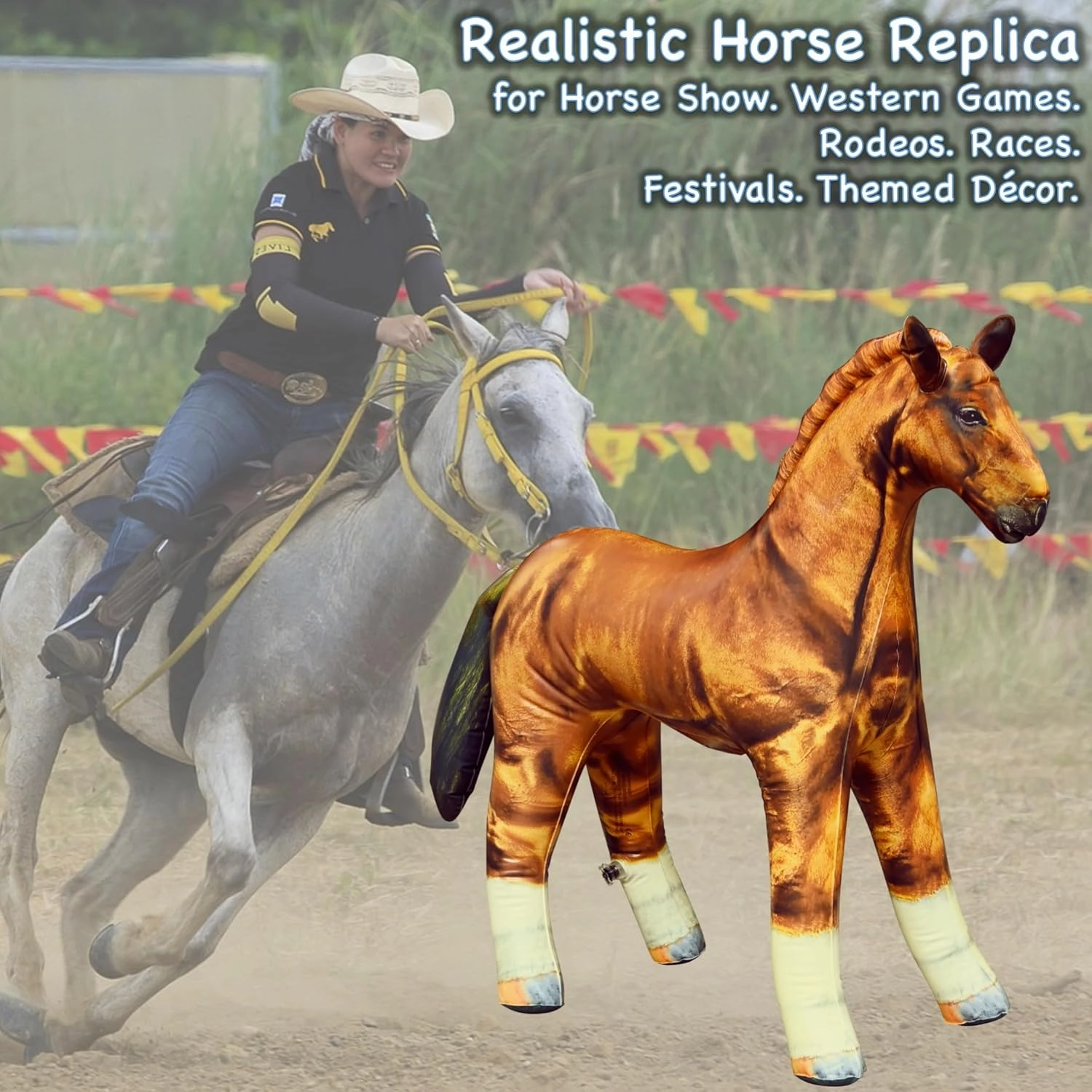 Jet Creations 38" Long Inflatable Horse, Golden Brown Lifelike Blow-Up Toy Figure for Decoration or Play, Livestock Theme Party, Pool, Birthday, VBS, Photo Prop, Baby Shower 1 pc