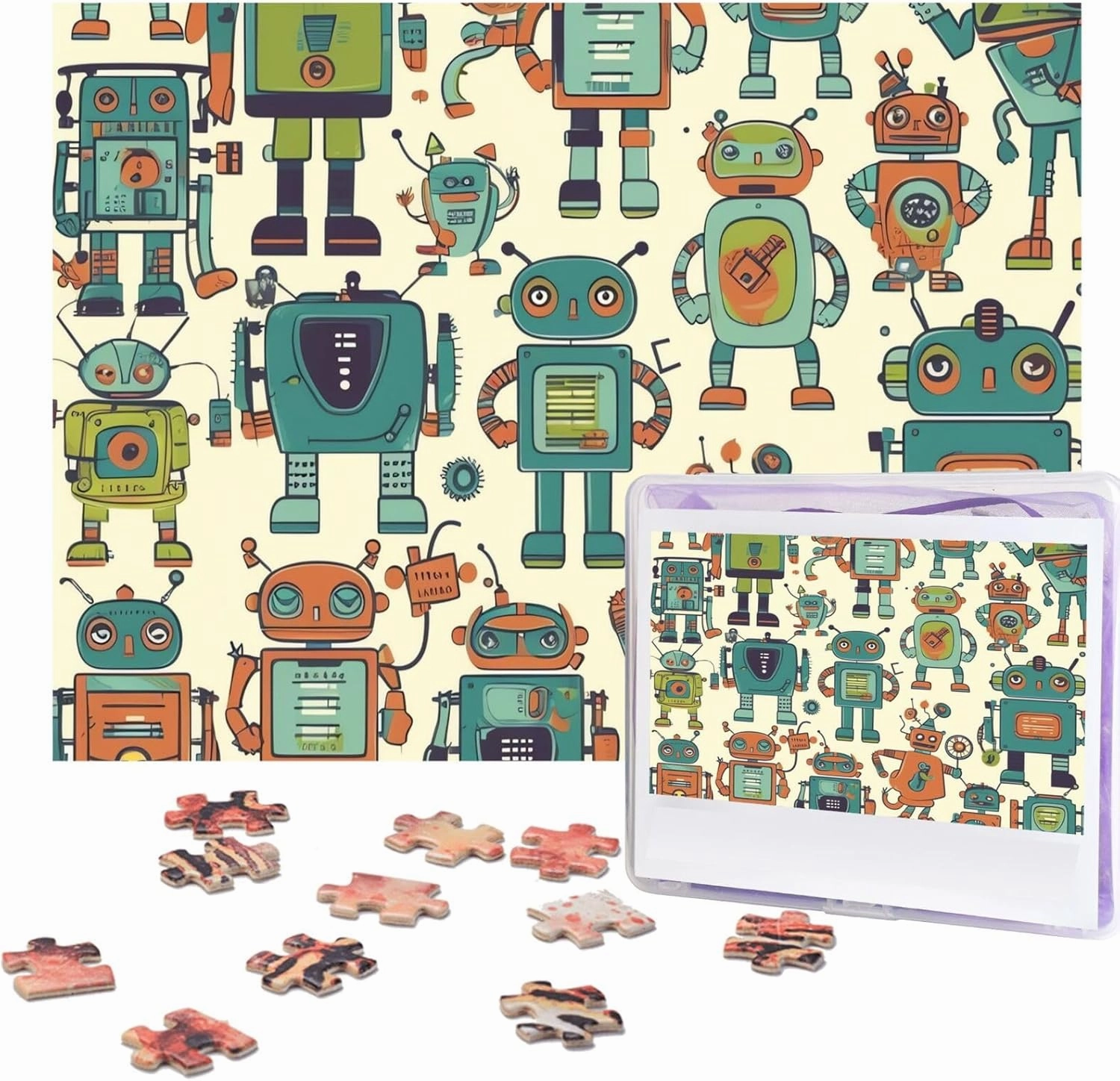 Jigsaw Puzzles 500 Pieces Personalized Puzzle for Adults Custom Puzzles from Photos Wooden Puzzle Cute Cartoon Robots Puzzles Classic Jigsaw Puzzle for Family Wedding Birthday Gifts