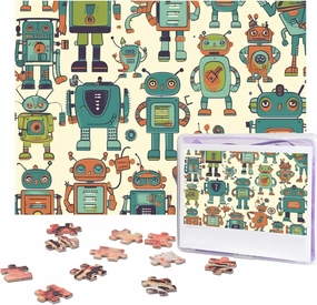 Jigsaw Puzzles 500 Pieces Personalized Puzzle for Adults Custom Puzzles from Photos Wooden Puzzle Cute Cartoon Robots Puzzles Classic Jigsaw Puzzle for Family Wedding Birthday Gifts