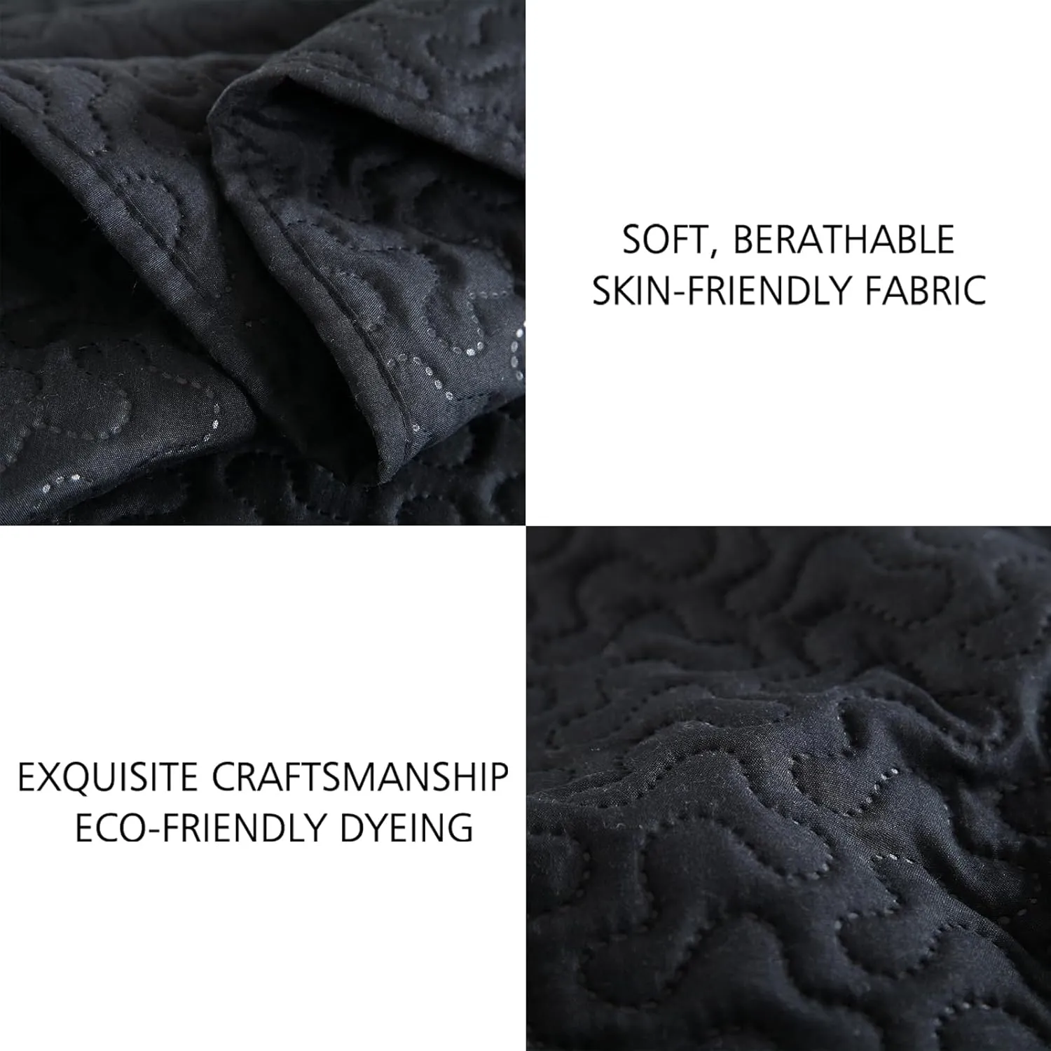 JML Quilts Set, Bedspread Coverlet Set with Pillowcases - 3 Piece Soft and Lightweight Bed Quilt for Spring, Autumn and Summer (Embossed Stripe - Black, Full/Queen(88"x92"))