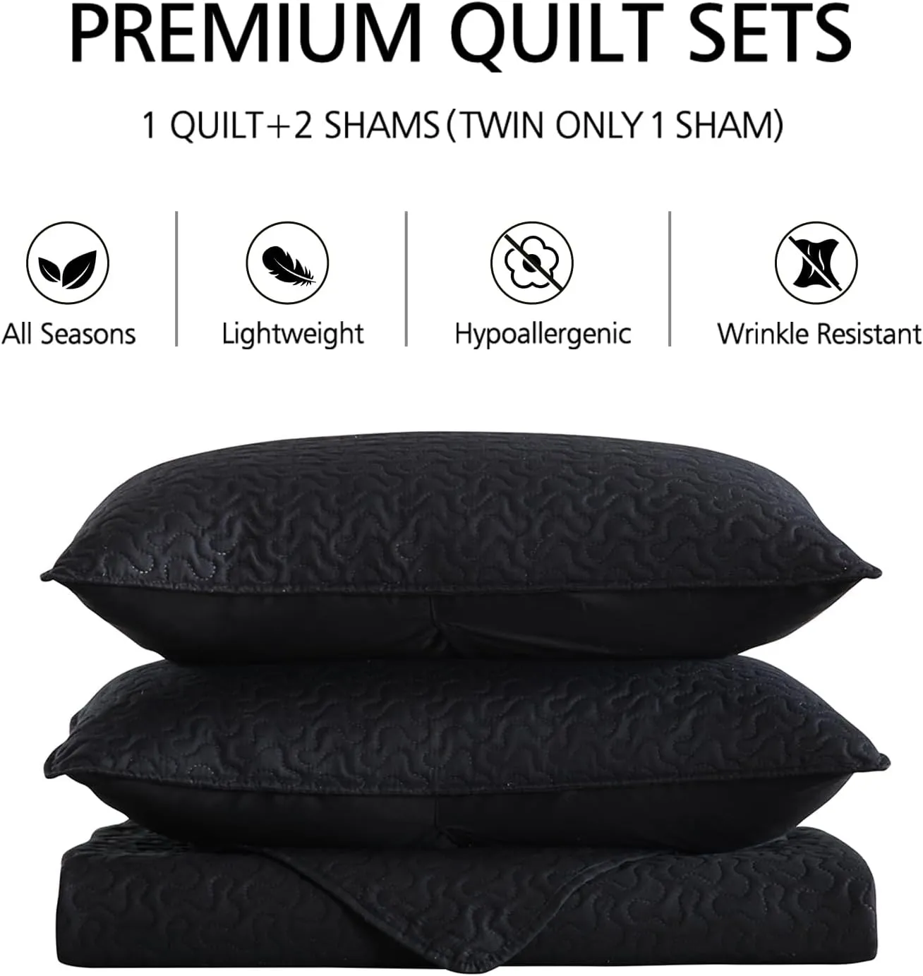 JML Quilts Set, Bedspread Coverlet Set with Pillowcases - 3 Piece Soft and Lightweight Bed Quilt for Spring, Autumn and Summer (Embossed Stripe - Black, Full/Queen(88"x92"))