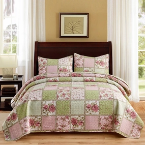 JML Quilt Set, 3 Pieces Bedspread Coverlet Cover - Soft Brushed Microfiber, Lightweight Printed Bedspread Set (Garden Pattern, King 92"x104")