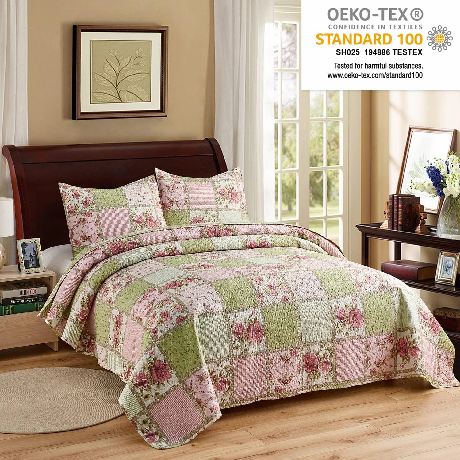 JML Quilt Set, 3 Pieces Bedspread Coverlet Cover - Soft Brushed Microfiber, Lightweight Printed Bedspread Set (Garden Pattern, King 92"x104")