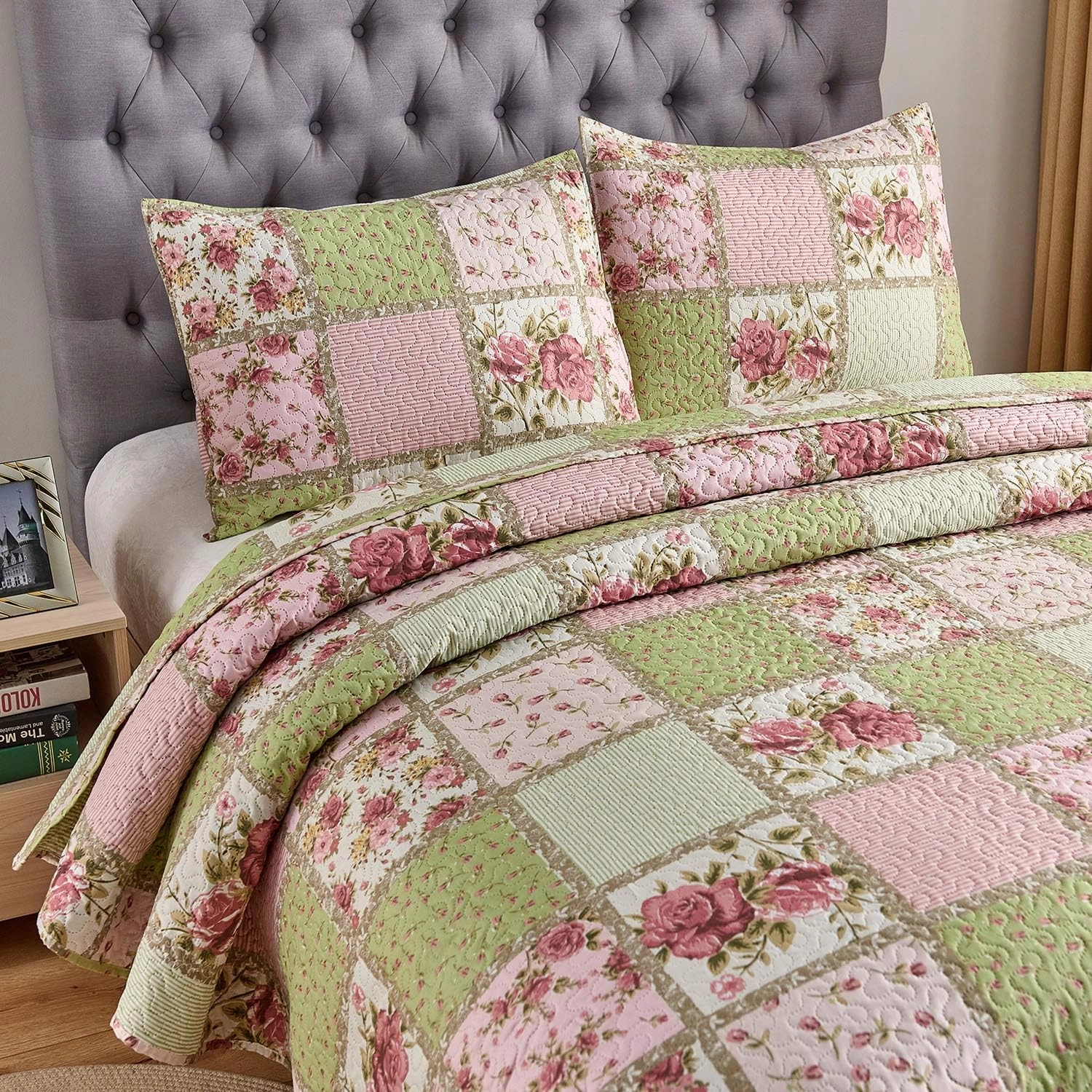 JML Quilt Set, 3 Pieces Bedspread Coverlet Cover - Soft Brushed Microfiber, Lightweight Printed Bedspread Set (Garden Pattern, King 92"x104")