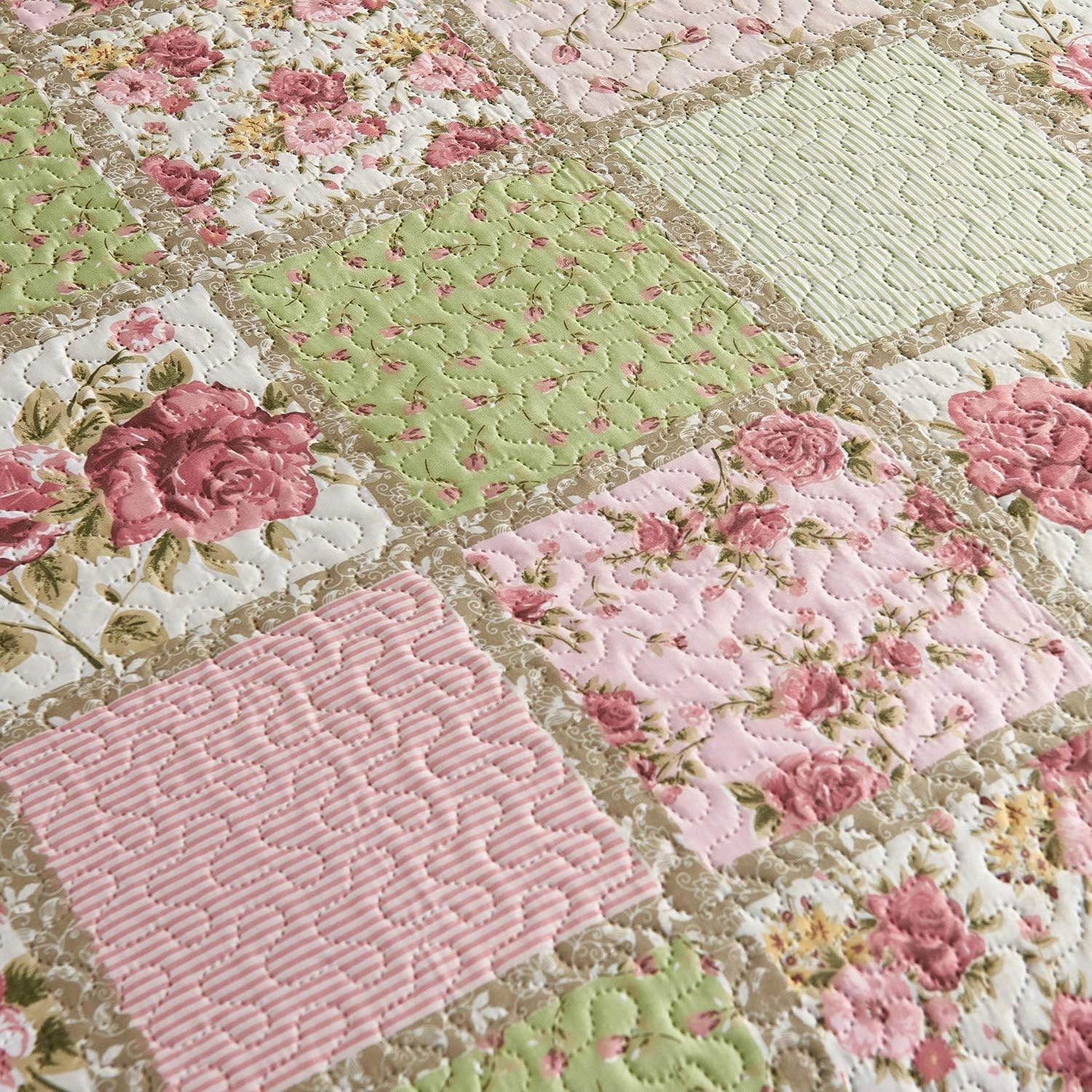 JML Quilt Set, 3 Pieces Bedspread Coverlet Cover - Soft Brushed Microfiber, Lightweight Printed Bedspread Set (Garden Pattern, King 92"x104")