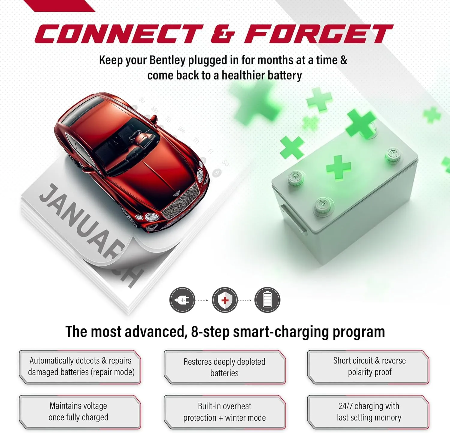 JMR Battery Charger for Bentley Continental GT Bentayga Flying Spur Mulsanne Trickle Charger Conditioner Maintainer (Magnetic Port, Add Lithium Mode)