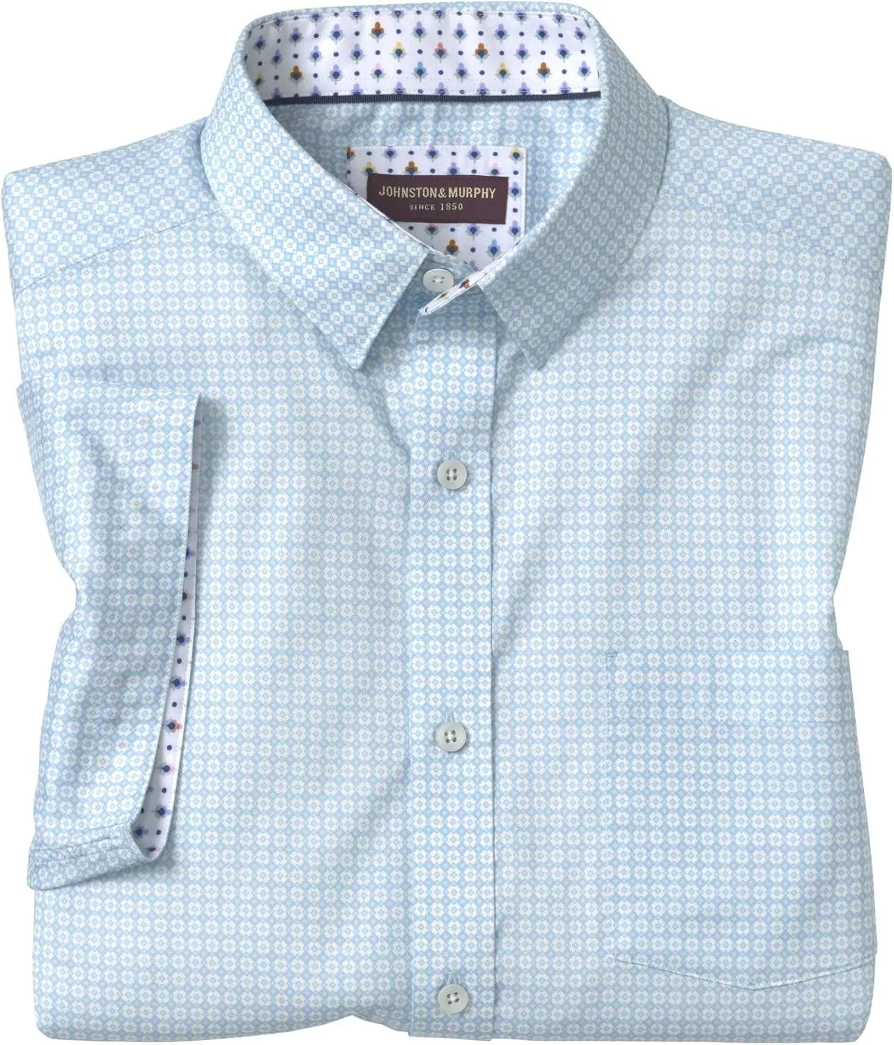 Johnston & Murphy Print Dress Shirt for Men, Classic Short Sleeve Button Up