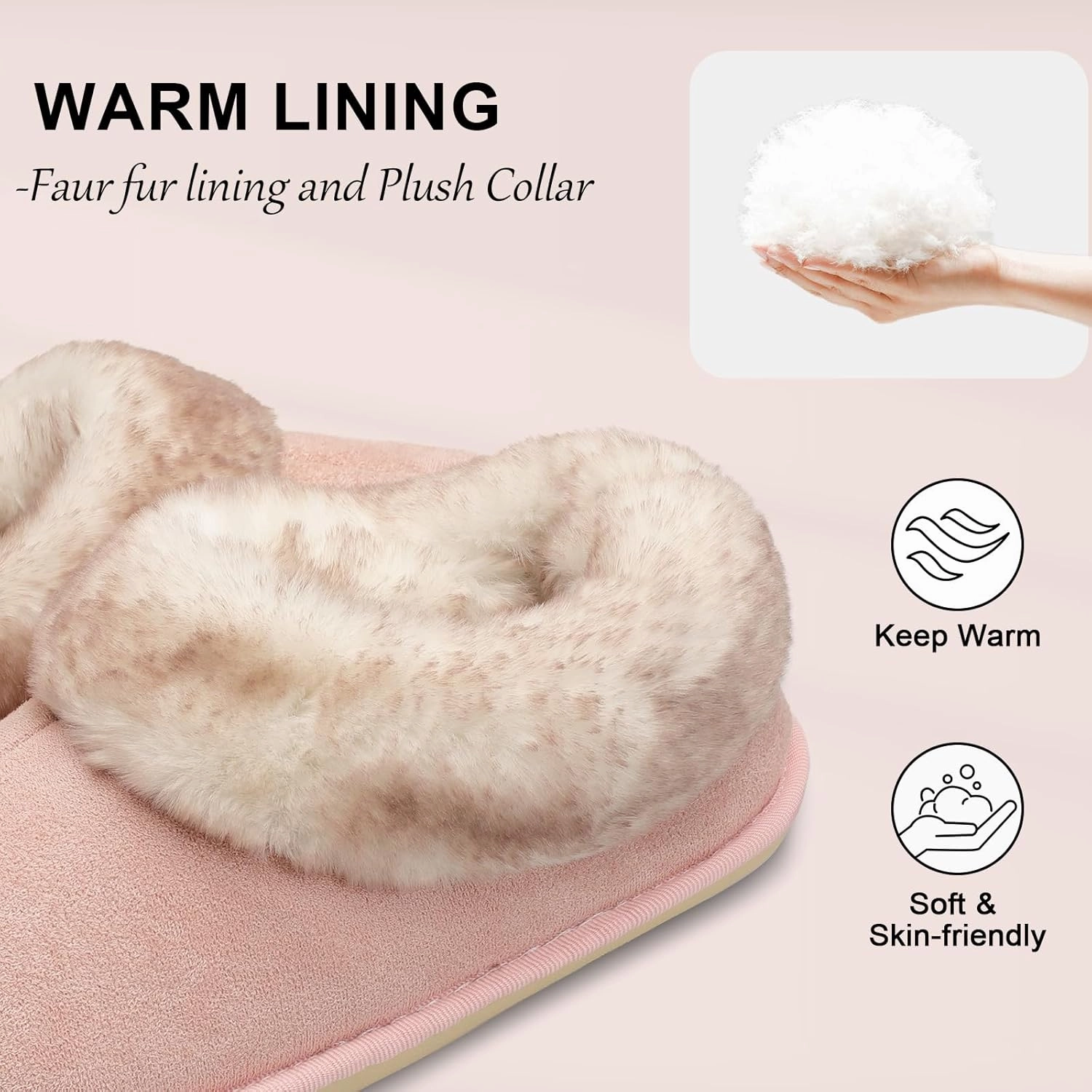 JOINFREE Women's Slippers Fuzzy House Shoes with Memory Foam Slip-on Comfy Bedroom Slippers Indoor Outdoor Shoes with Warm Faux Fur Collar