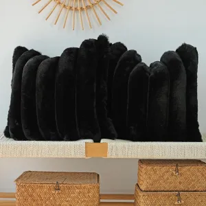 JOJUSIS Pack of 2 Faux Fur Plush Decorative Throw Pillow Covers Couch Cushion Case Soft Fluffy Pillowcases Wide Stripe (Black, 18 x 18 Inch)
