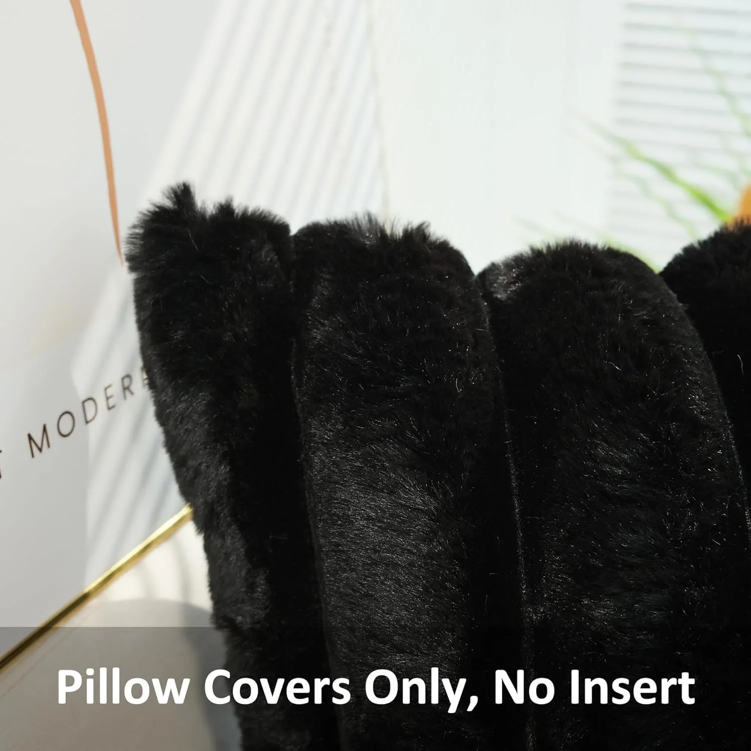 JOJUSIS Pack of 2 Faux Fur Plush Decorative Throw Pillow Covers Couch Cushion Case Soft Fluffy Pillowcases Wide Stripe (Black, 18 x 18 Inch)