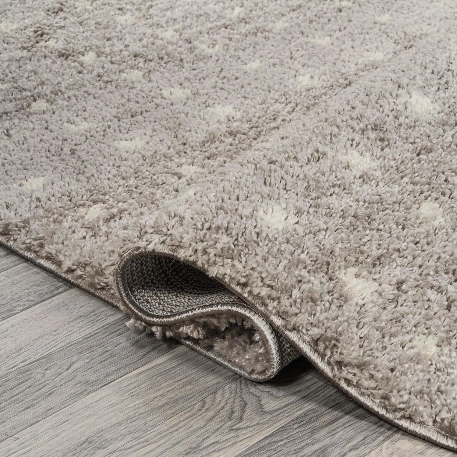 JONATHAN Y MOH400B-28 Pele Modern Geometric Dot Shag Runner Rug, Contemporary, Minimalist, Scandinavian, Kids & Novelty for Living Room, Dining Room, Bedroom, Kitchen, Gray/Ivory, 2 X 8