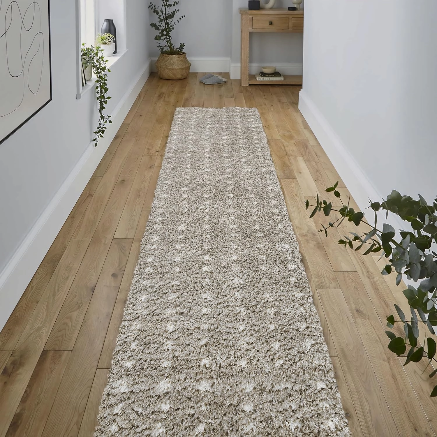 JONATHAN Y MOH400B-28 Pele Modern Geometric Dot Shag Runner Rug, Contemporary, Minimalist, Scandinavian, Kids & Novelty for Living Room, Dining Room, Bedroom, Kitchen, Gray/Ivory, 2 X 8