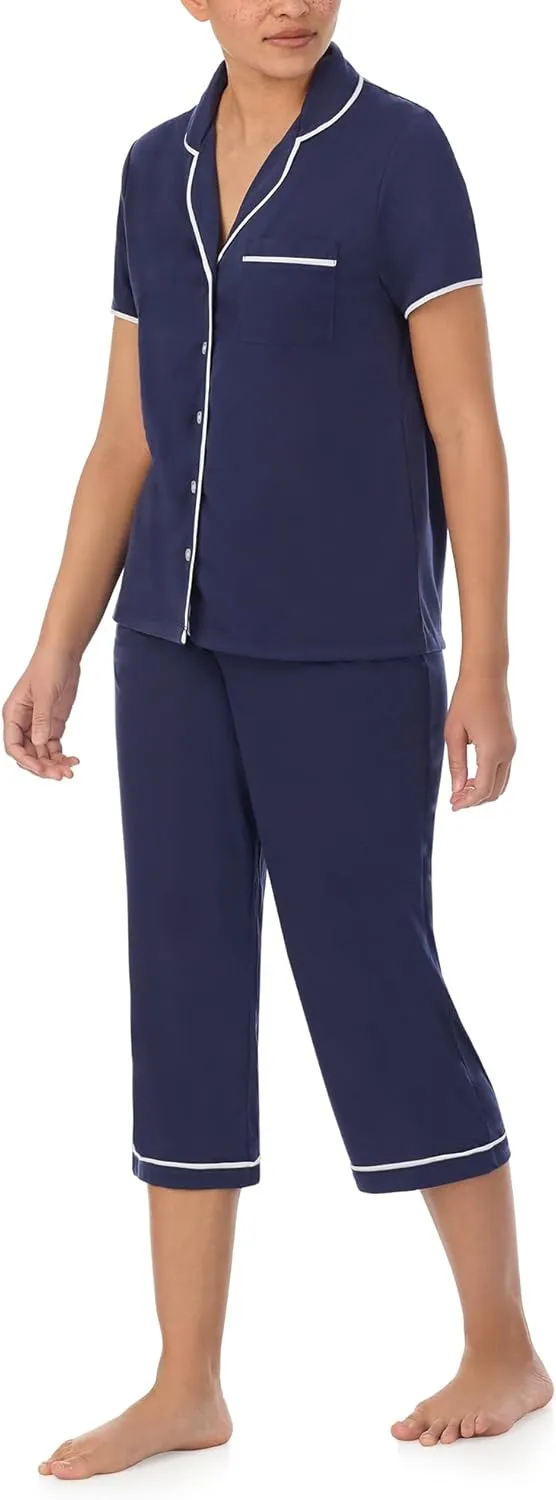 Jones New York Womens Sleepwear Lightweight Short Sleeve and Capri Pant 2-Piece Pajama Set