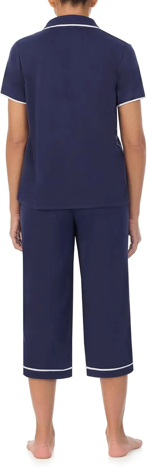 Jones New York Womens Sleepwear Lightweight Short Sleeve and Capri Pant 2-Piece Pajama Set