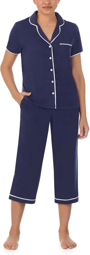 Jones New York Womens Sleepwear Lightweight Short Sleeve and Capri Pant 2-Piece Pajama Set