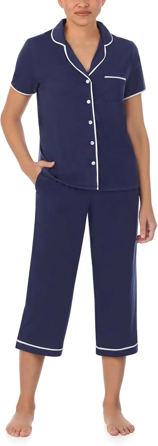 Jones New York Womens Sleepwear Lightweight Short Sleeve and Capri Pant 2-Piece Pajama Set