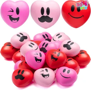 JOYIN 30 pcs Valentine's Day Heart Stress Balls 3"x 3" for Kids, Squishy Toys Slow Rising Ball for School Carnival Reward, Valentine Party Present Fillers, Relieve Gifts Party Favors
