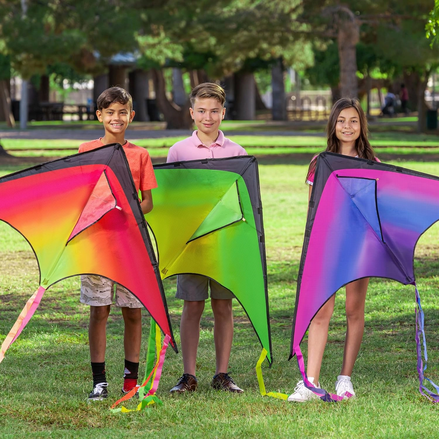 JOYIN Large Delta Kite Red, Green and Purple, Easy to Fly Huge for Kids and Adults with 262.5ft String, Large Delta Beach Kite for Outdoor Games and Activities