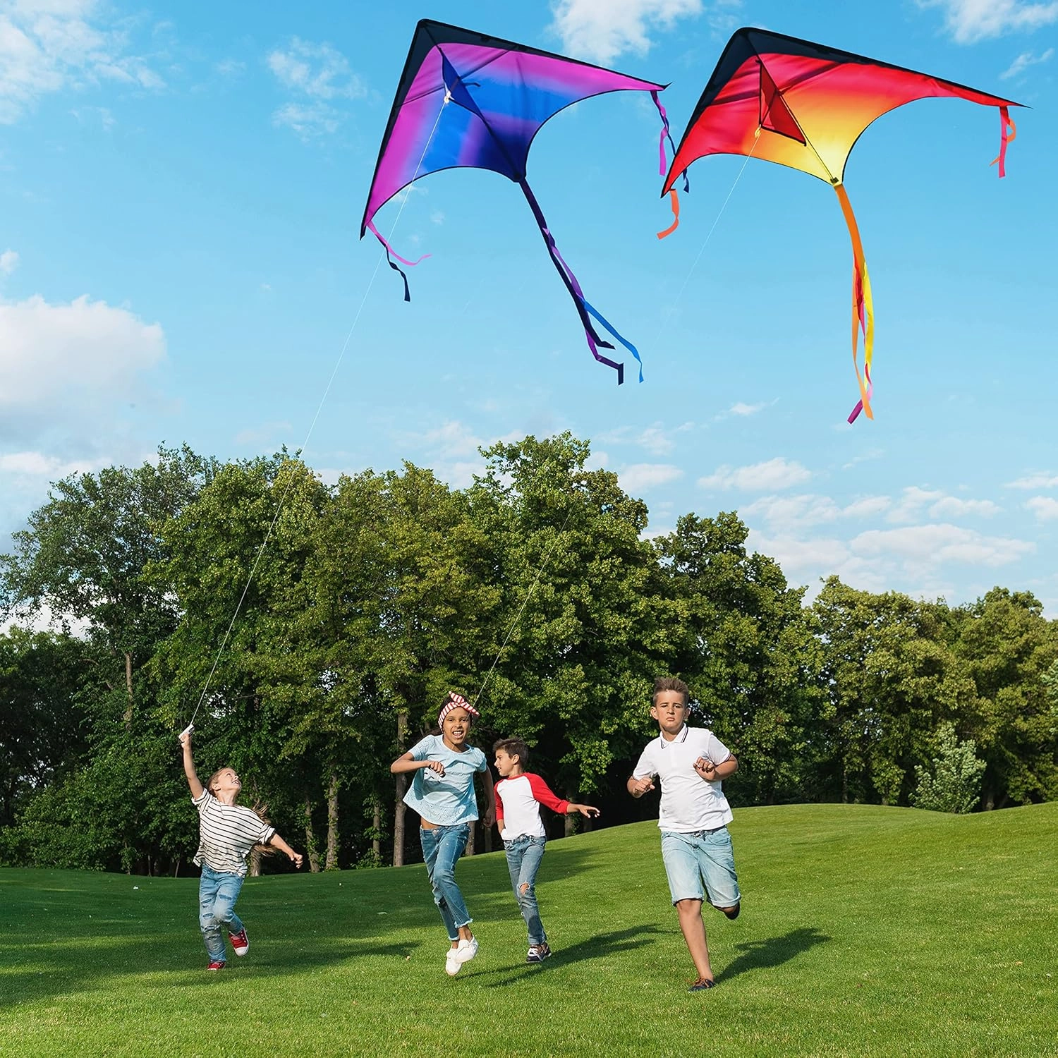 JOYIN Large Delta Kite Red, Green and Purple, Easy to Fly Huge for Kids and Adults with 262.5ft String, Large Delta Beach Kite for Outdoor Games and Activities