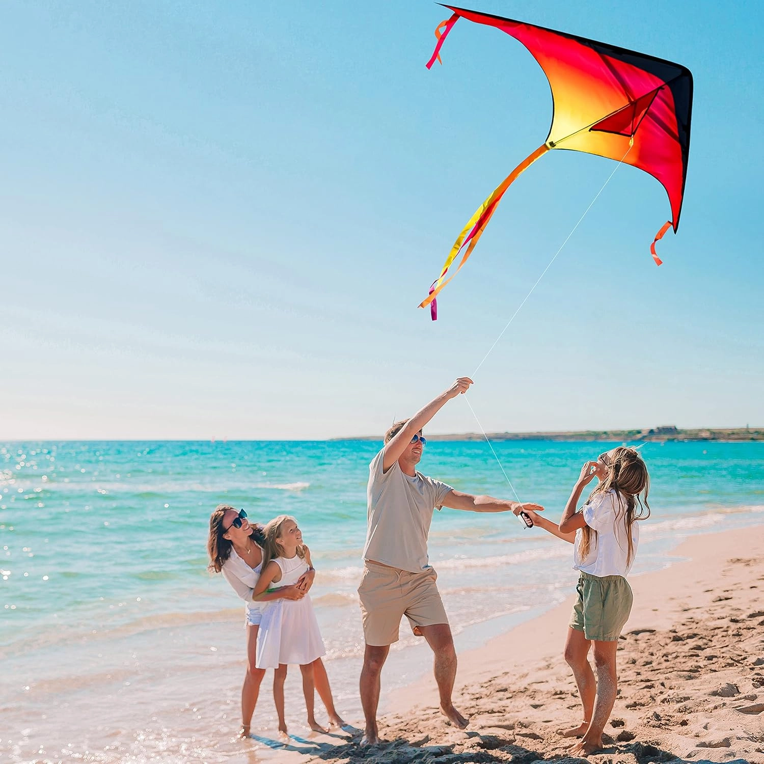 JOYIN Large Delta Kite Red, Green and Purple, Easy to Fly Huge for Kids and Adults with 262.5ft String, Large Delta Beach Kite for Outdoor Games and Activities