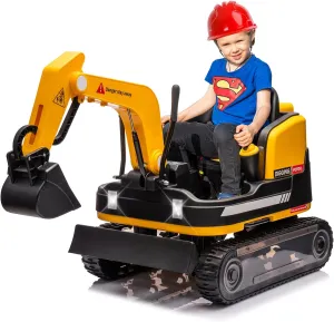 JOYLDIAS 360 Degree Rotating Ride On Excavator and Bulldozer,12V12AH Battery Powered Ride On Toy Backhoe W/Track Design Wheels for All Terrain,Remote Control,MP3,Toolbox for Kids,Parent,Yellow