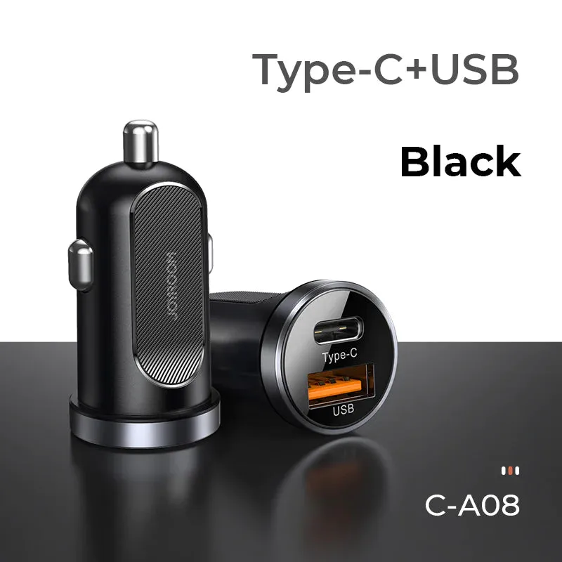 Joyroom C-A08 Mini Dual-port 30W Smart Car Charger PD QC3.0 - Black