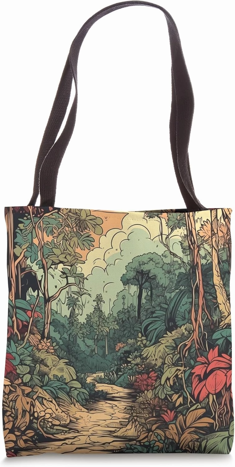 Jungle Pathway Vintage Landscape Graphic Tote Bag
