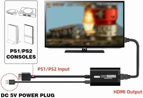 Junsi PS1/PS2 to HDMI Converter, 1080P Upscaler PS2 to HDMI Adapter Support 16:9-4:3 / YPbPr-RGBS Video Converters HDMI Cable for PS1 PS2 Console HDTV