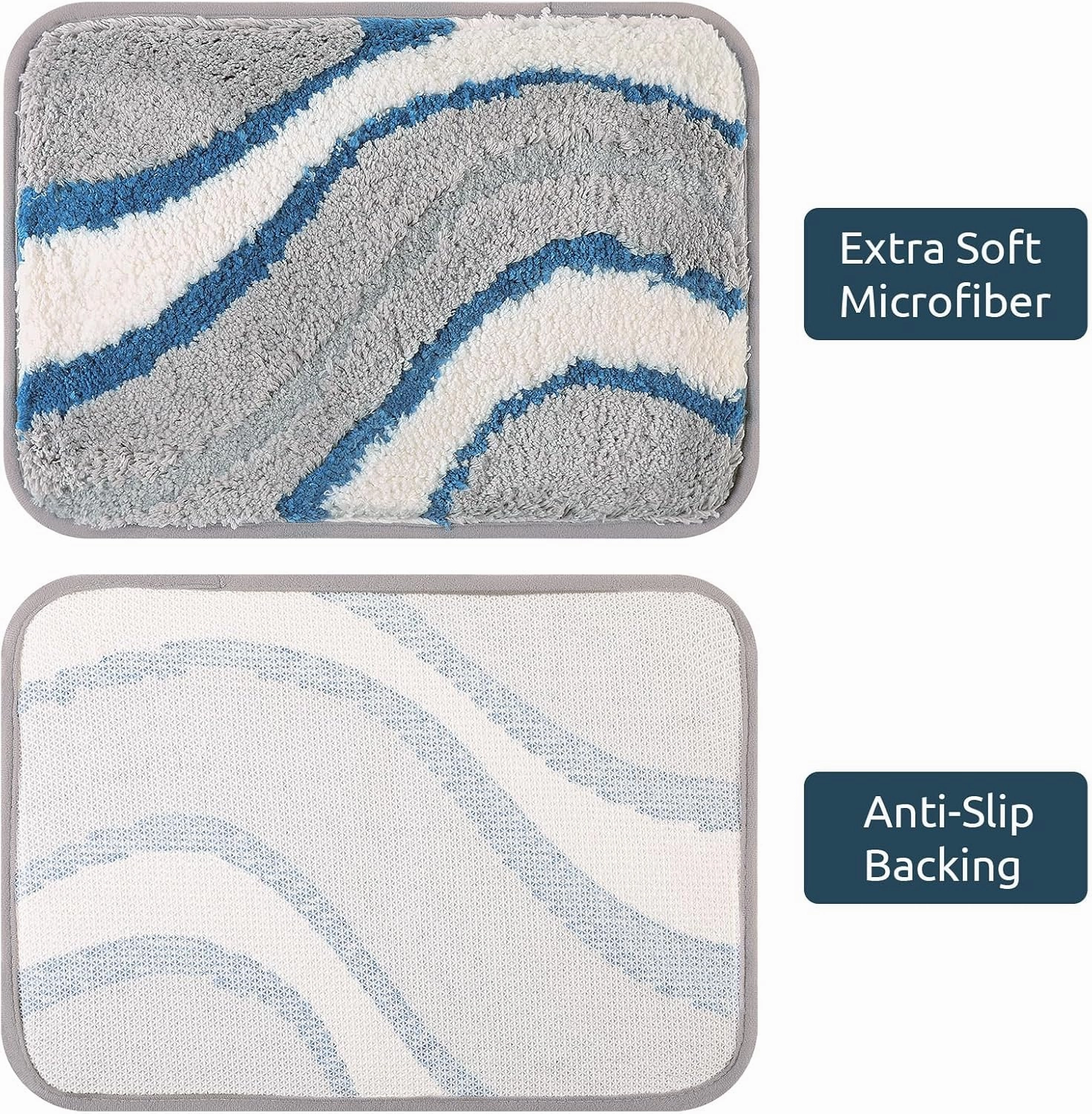 KAMA BRIDAL Microfiber Bath Mat Non-Slip Bathroom Floor Rugs Fast Water Absorbent Shower Mat Ultra Soft Bath Rug Anti-Slip Backing Machine Wash Grey 12x18