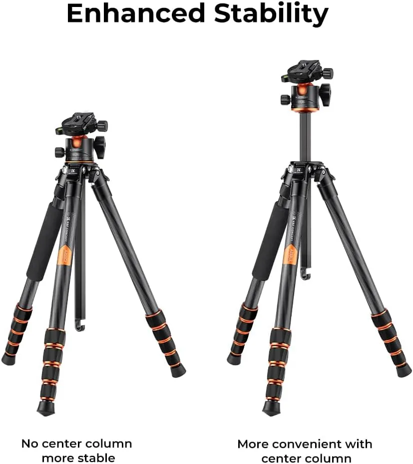 K&F Concept 62-inch Carbon Fiber Camera Tripod,Portable Compact Tripods with Detachable Monopod,360° Metal Ball Head 15KG/33lbs Load Capacity with Quick Release Plate for Travel and Work A255C2 BH-35L