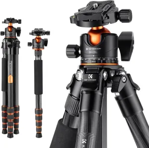 K&F Concept 62-inch Carbon Fiber Camera Tripod,Portable Compact Tripods with Detachable Monopod,360° Metal Ball Head 15KG/33lbs Load Capacity with Quick Release Plate for Travel and Work A255C2 BH-35L