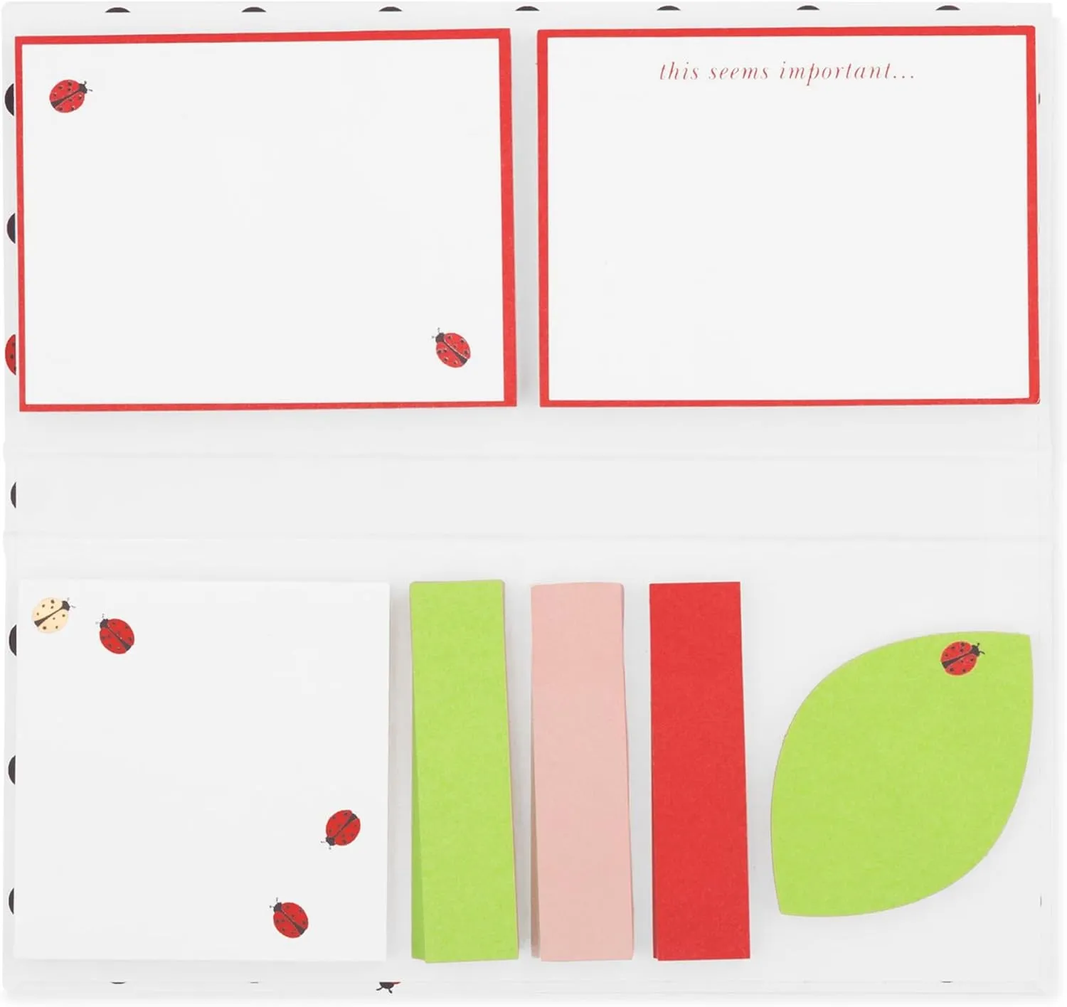 Kate Spade New York Padfolio with 7 Sticky Note Pads, Studying Essentials Set Includes Cute Sticky Notes with 75 Sheets Per Notepad (Ladybug Dot)