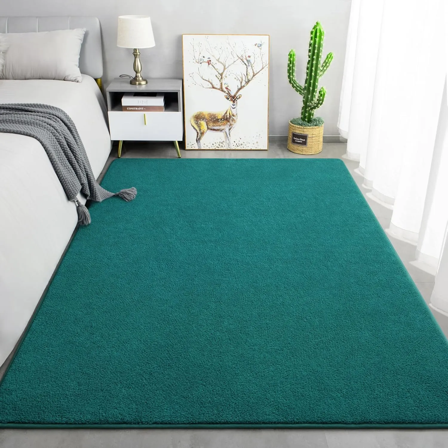 Keeko 4x6 Area Rugs for Bedroom, Soft Modern Living Room Rug Indoor Non Slip Low Pile Washable Rug Fluffy Fuzzy Memory Foam Carpets Throw Rugs for Kids Nursery Classroom Dorm Room Decor Teal