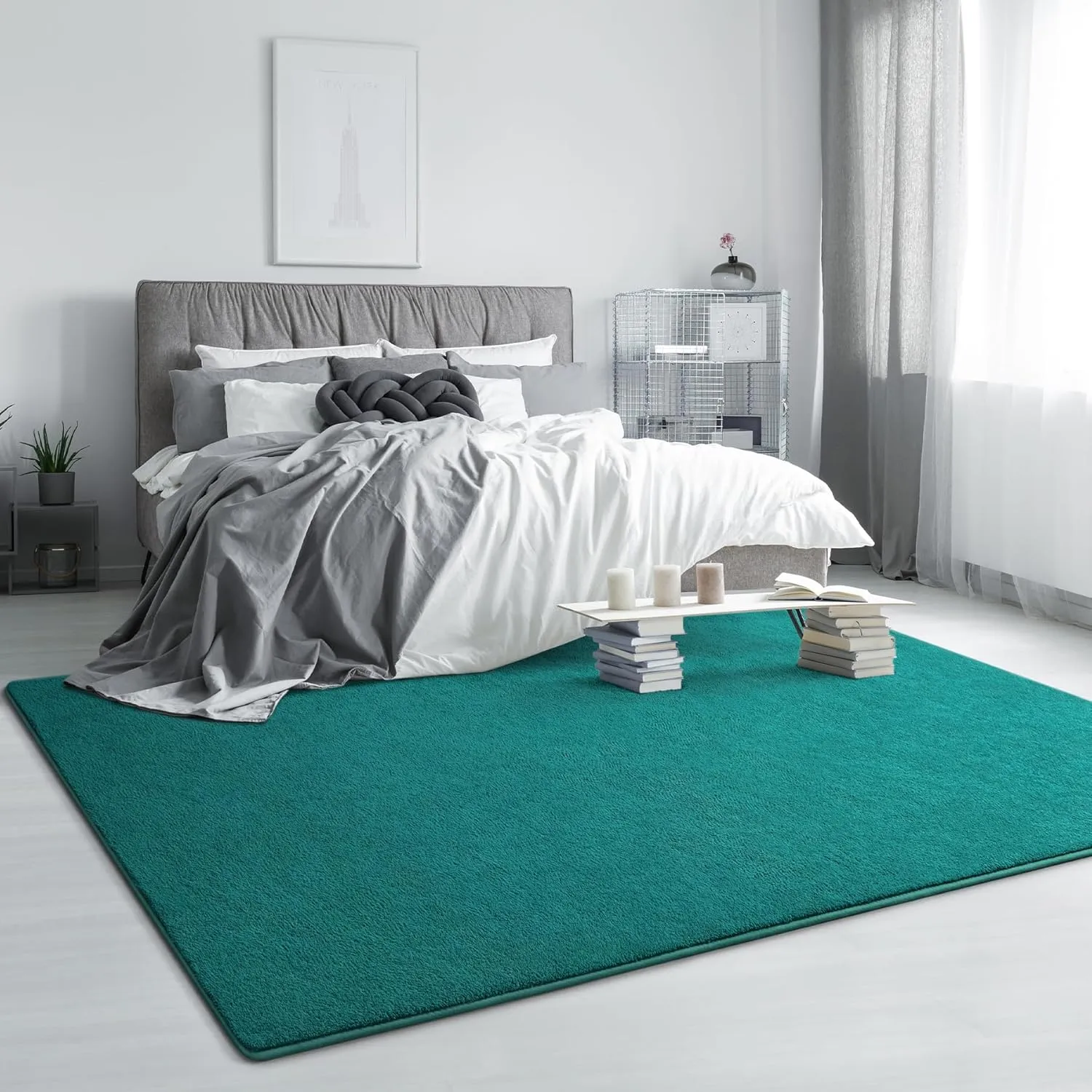 Keeko 4x6 Area Rugs for Bedroom, Soft Modern Living Room Rug Indoor Non Slip Low Pile Washable Rug Fluffy Fuzzy Memory Foam Carpets Throw Rugs for Kids Nursery Classroom Dorm Room Decor Teal