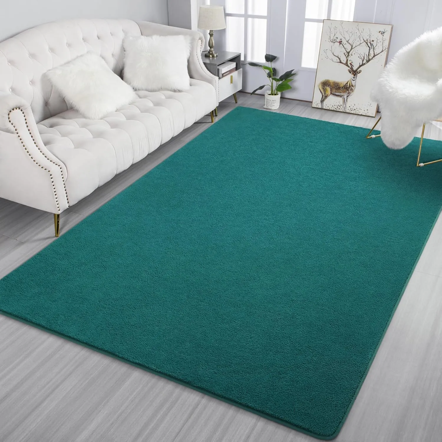 Keeko 4x6 Area Rugs for Bedroom, Soft Modern Living Room Rug Indoor Non Slip Low Pile Washable Rug Fluffy Fuzzy Memory Foam Carpets Throw Rugs for Kids Nursery Classroom Dorm Room Decor Teal