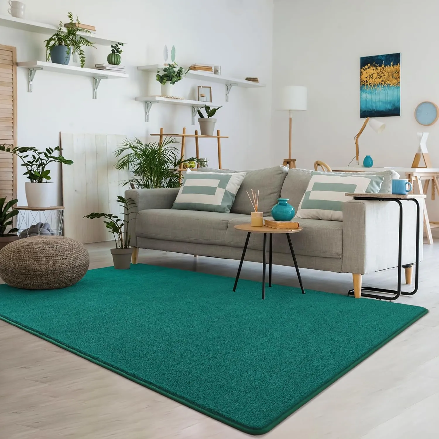 Keeko 4x6 Area Rugs for Bedroom, Soft Modern Living Room Rug Indoor Non Slip Low Pile Washable Rug Fluffy Fuzzy Memory Foam Carpets Throw Rugs for Kids Nursery Classroom Dorm Room Decor Teal