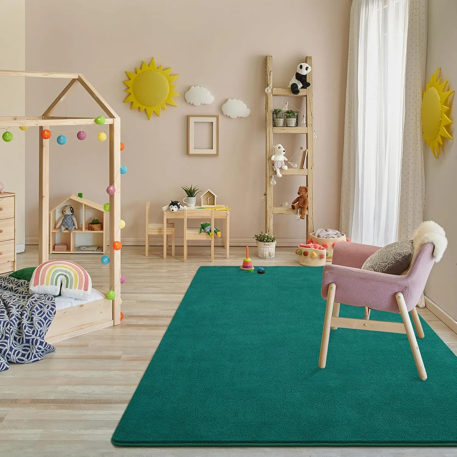 Keeko 4x6 Area Rugs for Bedroom, Soft Modern Living Room Rug Indoor Non Slip Low Pile Washable Rug Fluffy Fuzzy Memory Foam Carpets Throw Rugs for Kids Nursery Classroom Dorm Room Decor Teal