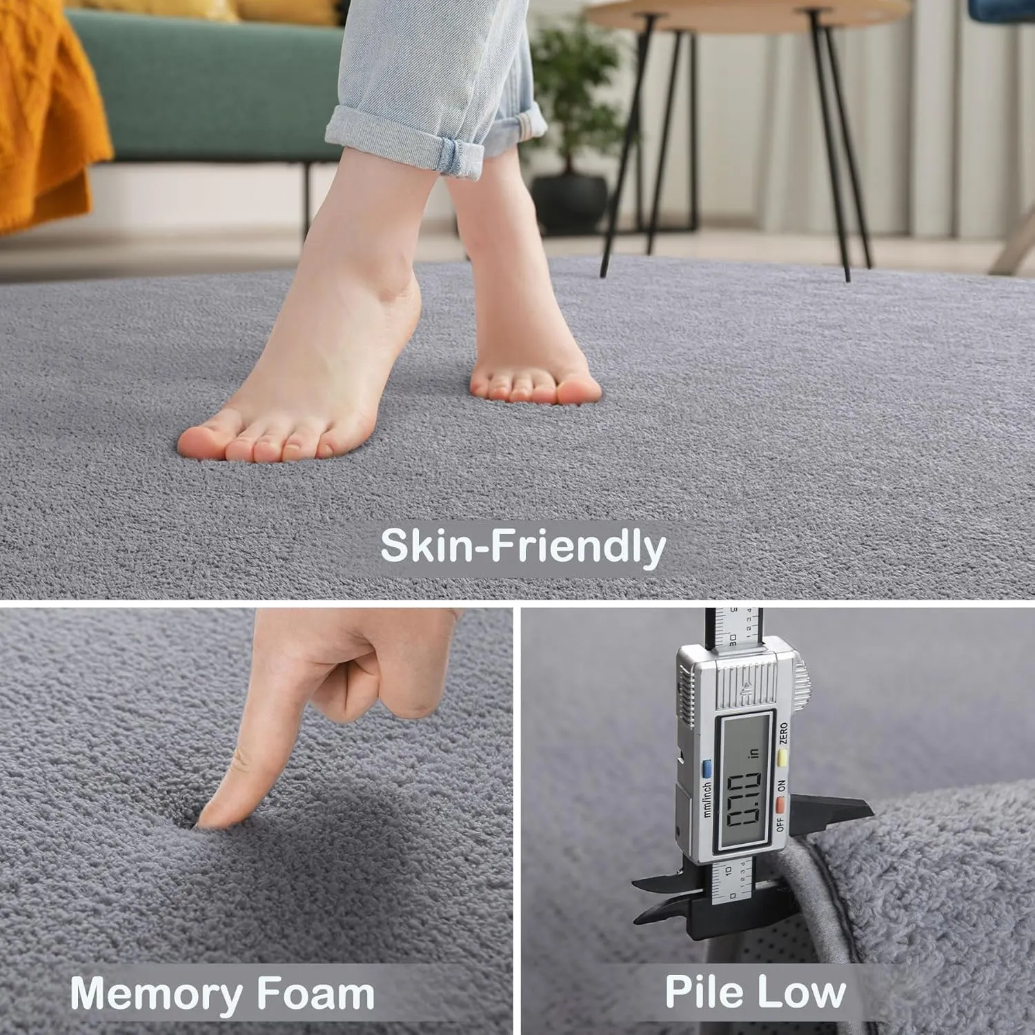 Keeko 4x6 Grey Area Rugs for Bedroom, Soft Modern Living Room Rug Indoor Non Slip Low Pile Washable Rug Fluffy Fuzzy Memory Foam Carpets Throw Rugs for Kids Nursery Classroom Dorm Room Decor