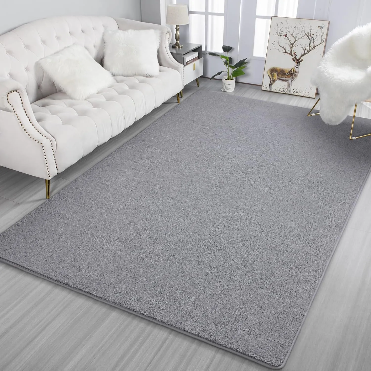 Keeko 4x6 Grey Area Rugs for Bedroom, Soft Modern Living Room Rug Indoor Non Slip Low Pile Washable Rug Fluffy Fuzzy Memory Foam Carpets Throw Rugs for Kids Nursery Classroom Dorm Room Decor