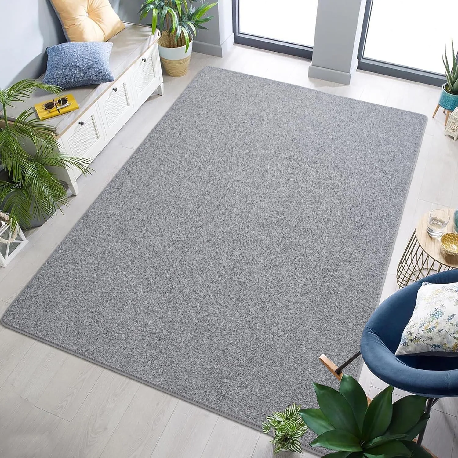 Keeko 4x6 Grey Area Rugs for Bedroom, Soft Modern Living Room Rug Indoor Non Slip Low Pile Washable Rug Fluffy Fuzzy Memory Foam Carpets Throw Rugs for Kids Nursery Classroom Dorm Room Decor