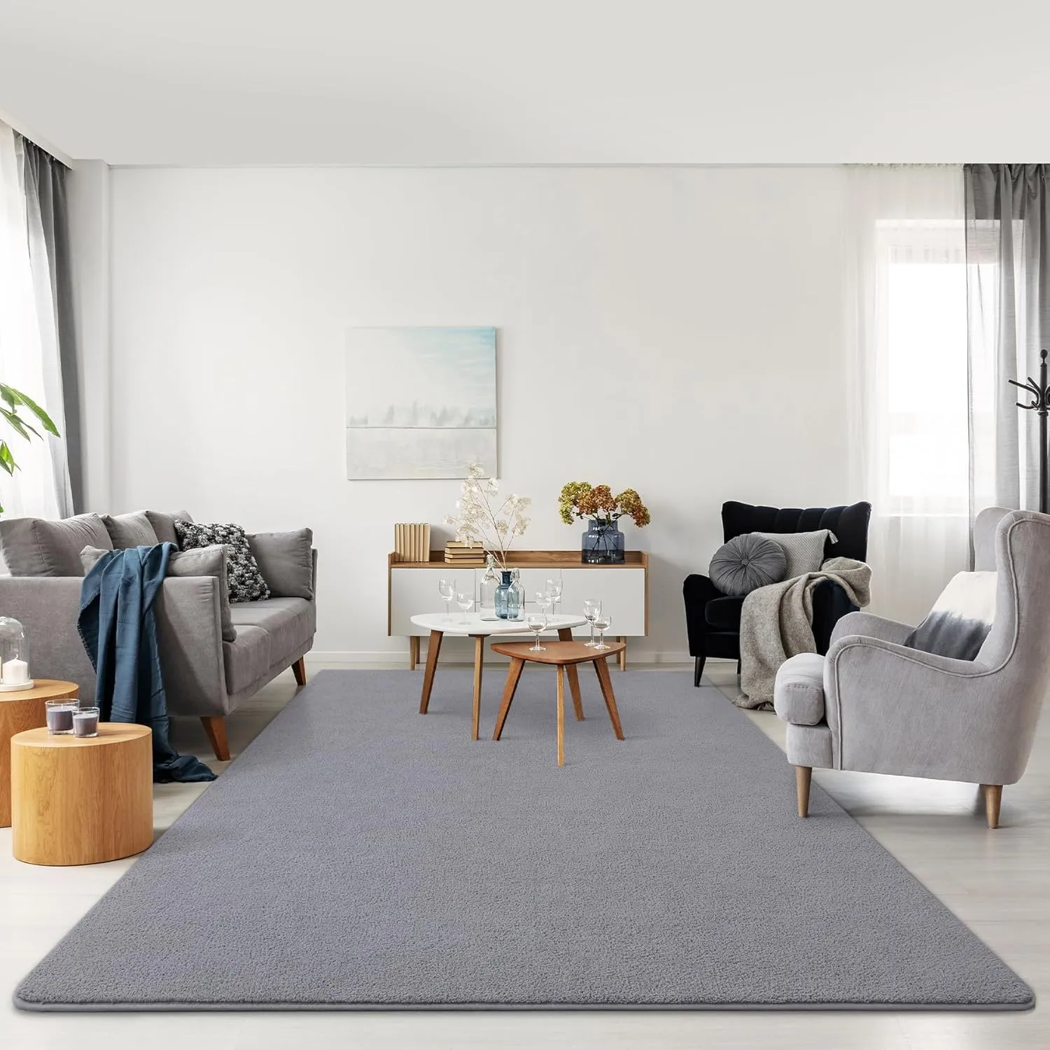 Keeko 4x6 Grey Area Rugs for Bedroom, Soft Modern Living Room Rug Indoor Non Slip Low Pile Washable Rug Fluffy Fuzzy Memory Foam Carpets Throw Rugs for Kids Nursery Classroom Dorm Room Decor